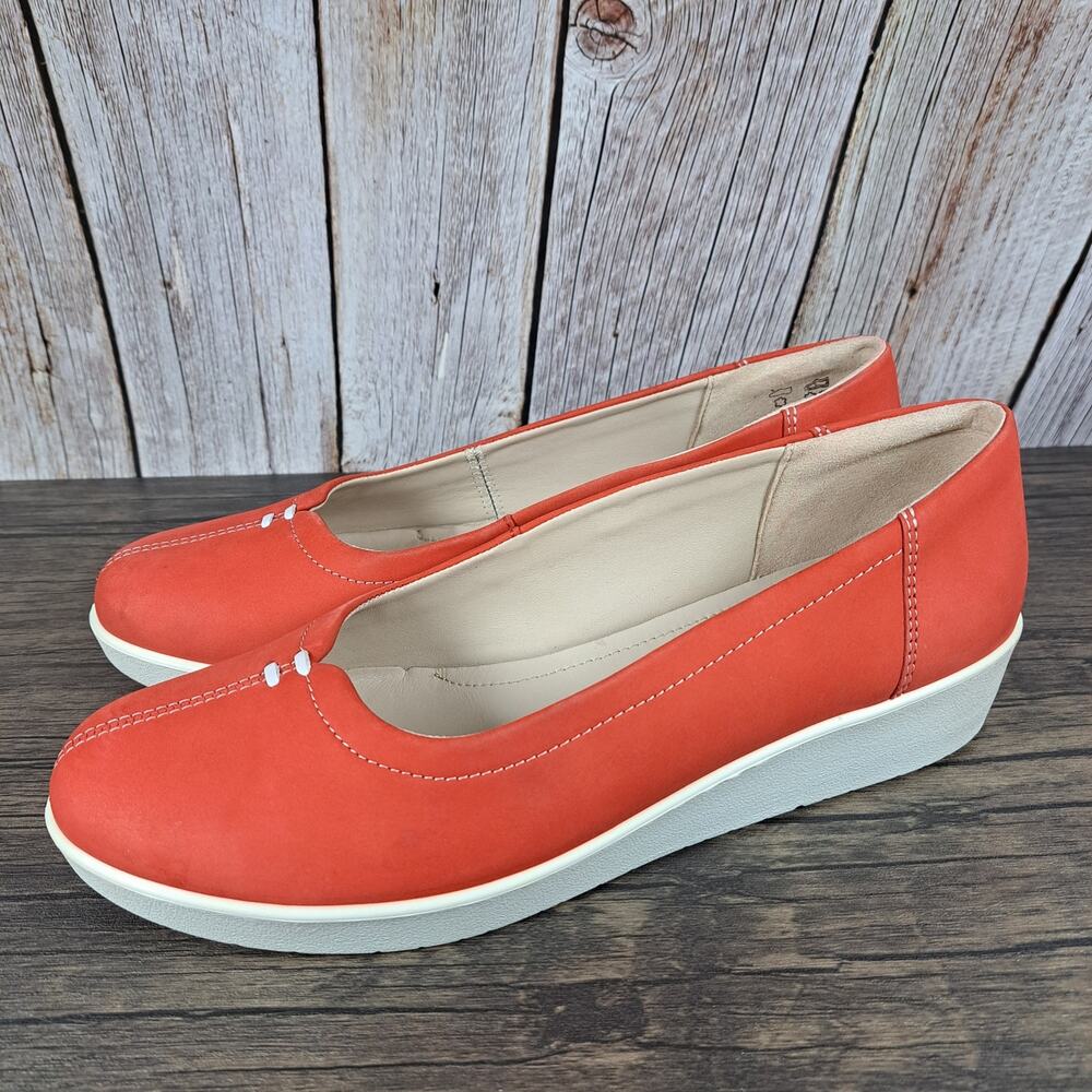 Hotter Fortune Casual Ballet Pump Slipon leather Womens Sz 9.5 Red Orange